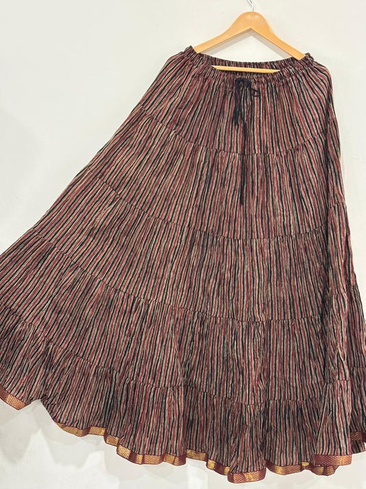 Brown Striped Cotton Skirt – Free Size