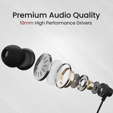 Portronics Conch Beat C in Ear Wired Earphones with Mic, Type C Audio Jack, 10mm Driver, 1.2m TPE Anti Tangle Wire, in line Mic Controls, Powerful Audio, Metal Alloy Body, Wide Compatibility(Black)