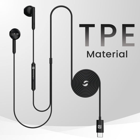 Portronics Conch Theta C in Ear Type C Wired Earphones with in Line HD Mic, Powerful Audio, 14.2mm Driver, Unique Earbuds Design, TPE Anti Tangle Wire, in line Controls, Wide Compatibility(Black)