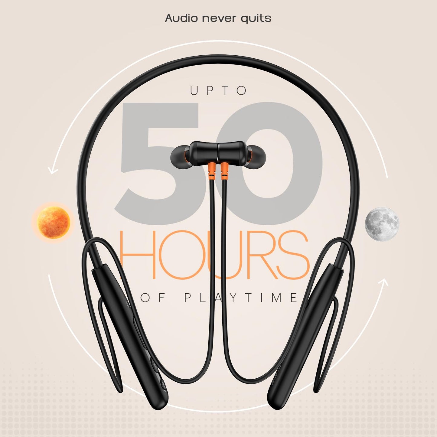 Noise Airwave Bluetooth in Ear Neckband with 50H of Playtime, 3 EQ Modes, ENC for Calling, Low Latency(Upto 50ms), 10mm Driver, BT v5.3(Jet Black)