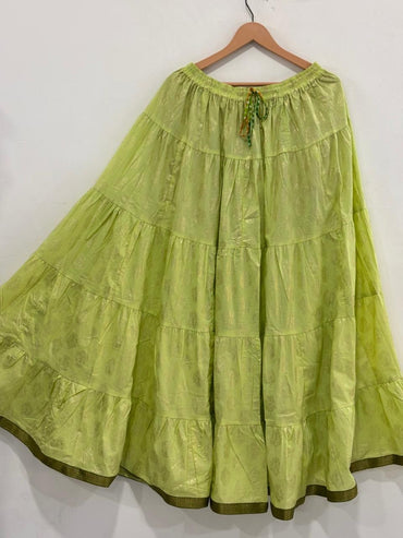 Light Green Tiered Cotton Skirt – Free Size
