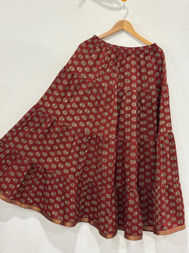 Maroon Printed Cotton Skirt – Free Size