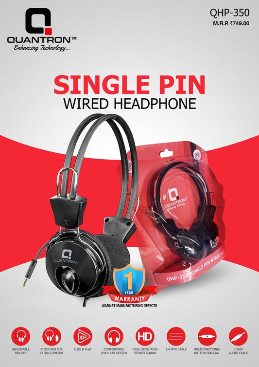 SINGLE PIN
WIRED HEADPHONE QHP-350 FOR PC LAPTOP MOBILE