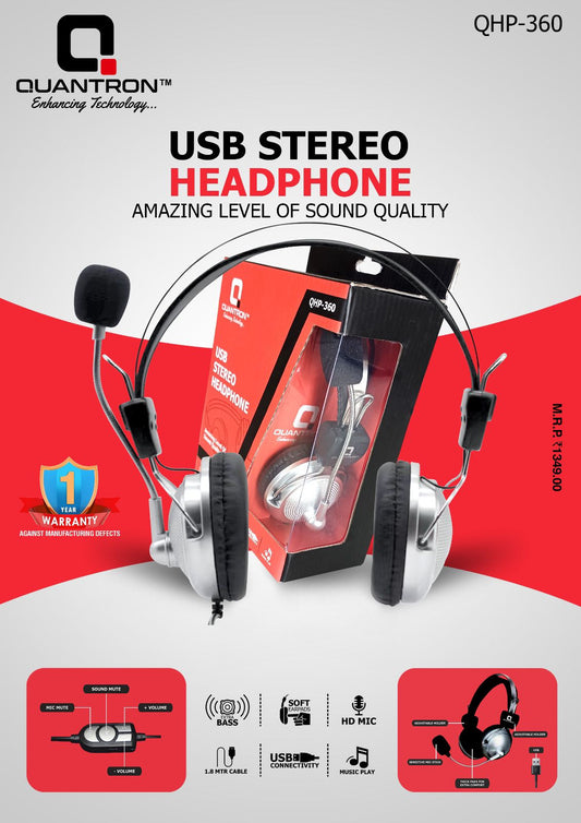 USB STEREO HEADPHONE
AMAZING LEVEL OF SOUND QUALITY QHP-360 FOR PC