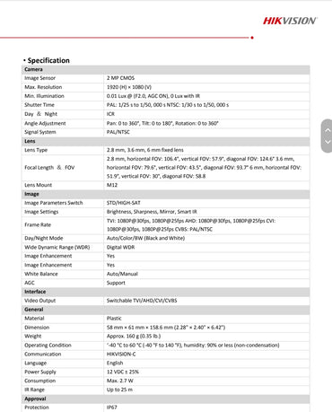 Hikvision 2MP Bullet DS-2CE16DOT-ITPFS 3.6mm