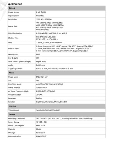 Hikvision 2MP Colour Camera Dome DS-2CE76DOT-ITPFS