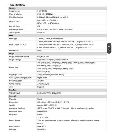 Hikvision 5MP Dome Colour Camera DS-2CE76HOT-ITPFS