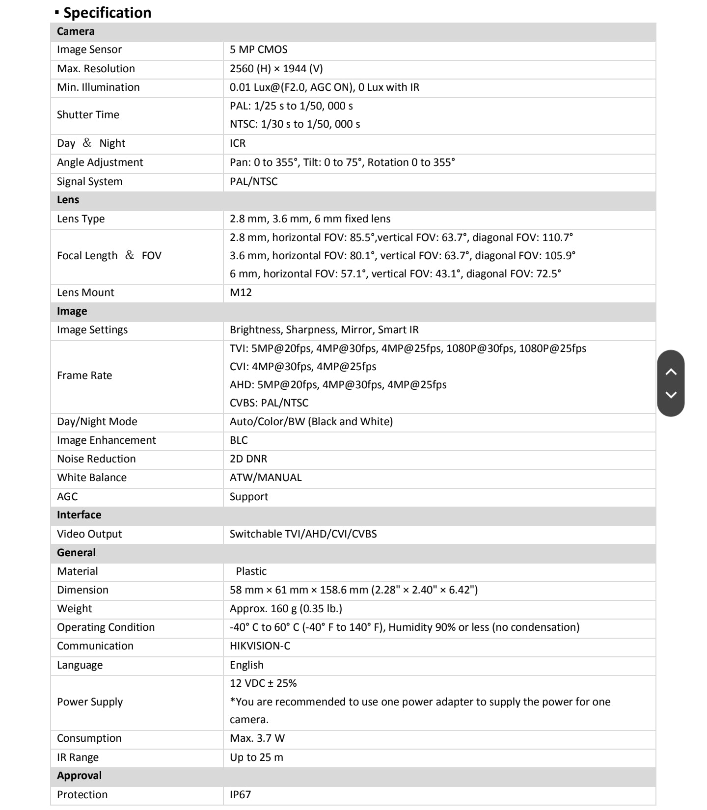 Hikvision 5MP Colour Camera Bullet DS-2CE16HOT-ITPFS
