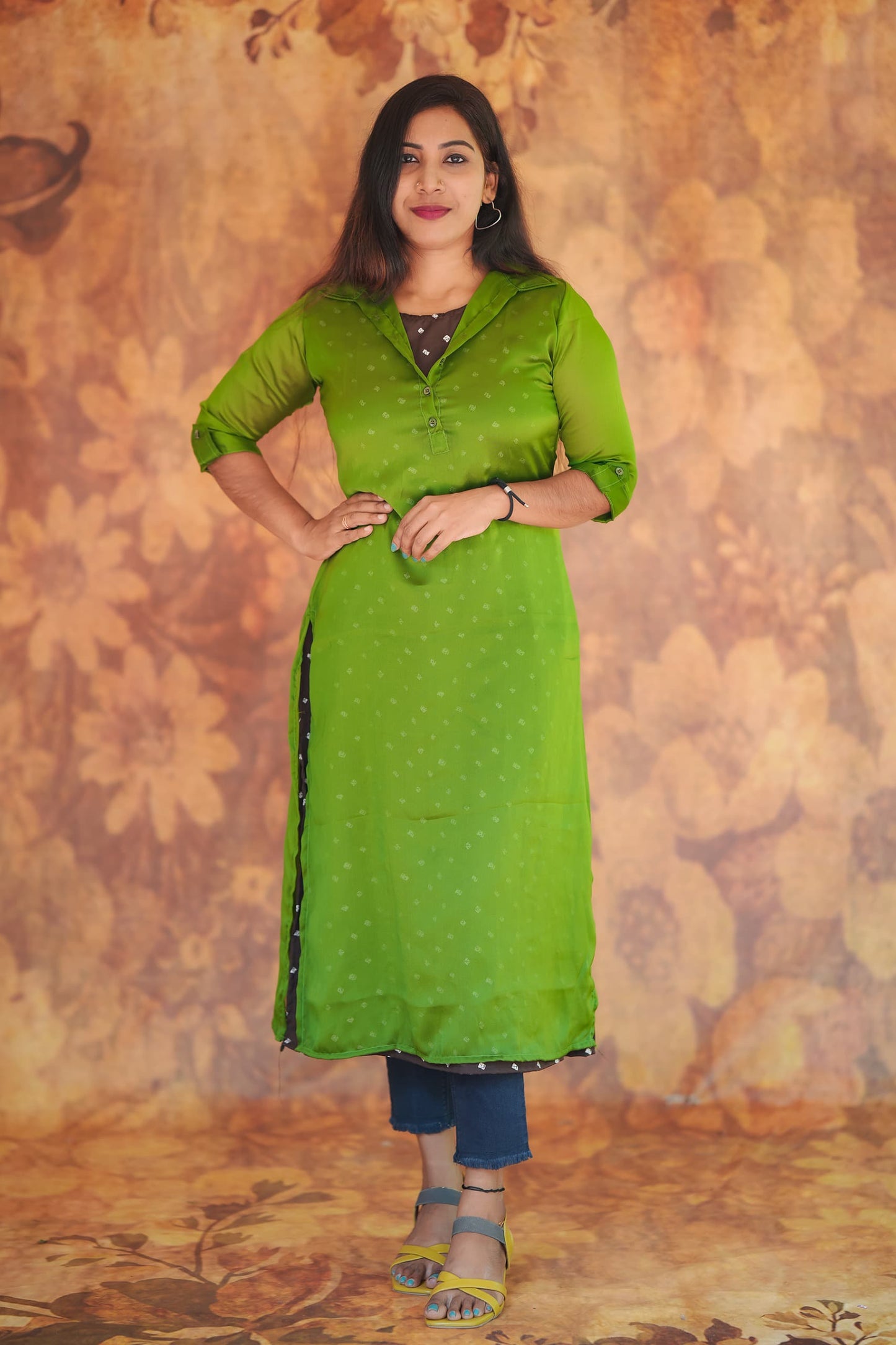 Fabric Butter Crepe Digital print+ Georgette top T1