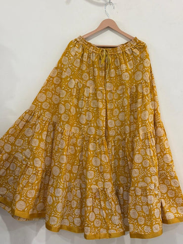 Mustard Floral Cotton Skirt – Free Size