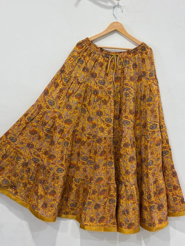 Mustard Floral Cotton Skirt – Free Size