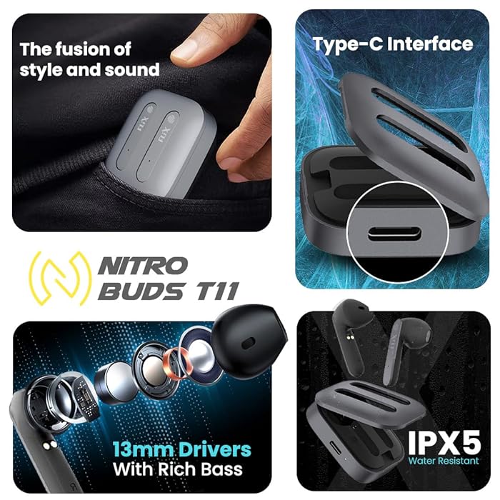 FLiX (Beetel Nitro Buds T11 Newly Launched in-Ear True Wireless,Premium Metallic Case,13MM Drivers & Super Bass,BT v5.0,Low Latency,IPX5 Water Resistant,Ultra Light,Type C Charge,Voice Assistant(T11)