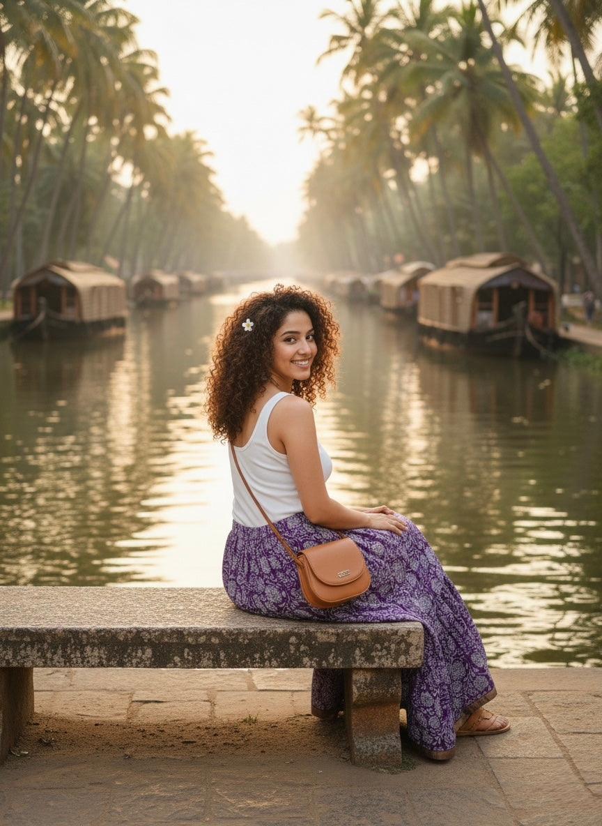 Purple Floral Cotton Skirt – Free Size