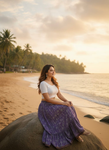 Purple Floral Cotton Skirt – Free Size