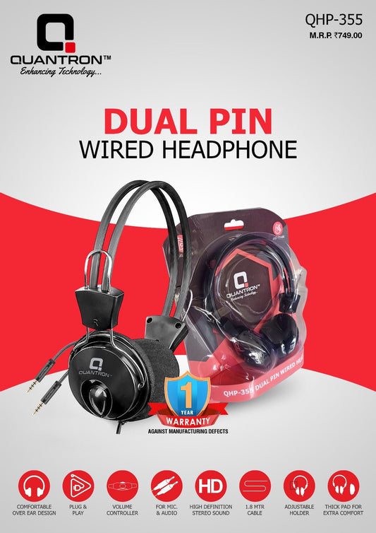 DUAL PIN
WIRED HEADPHONE QHP-355 FOR PC LAPTOP MOBILE
