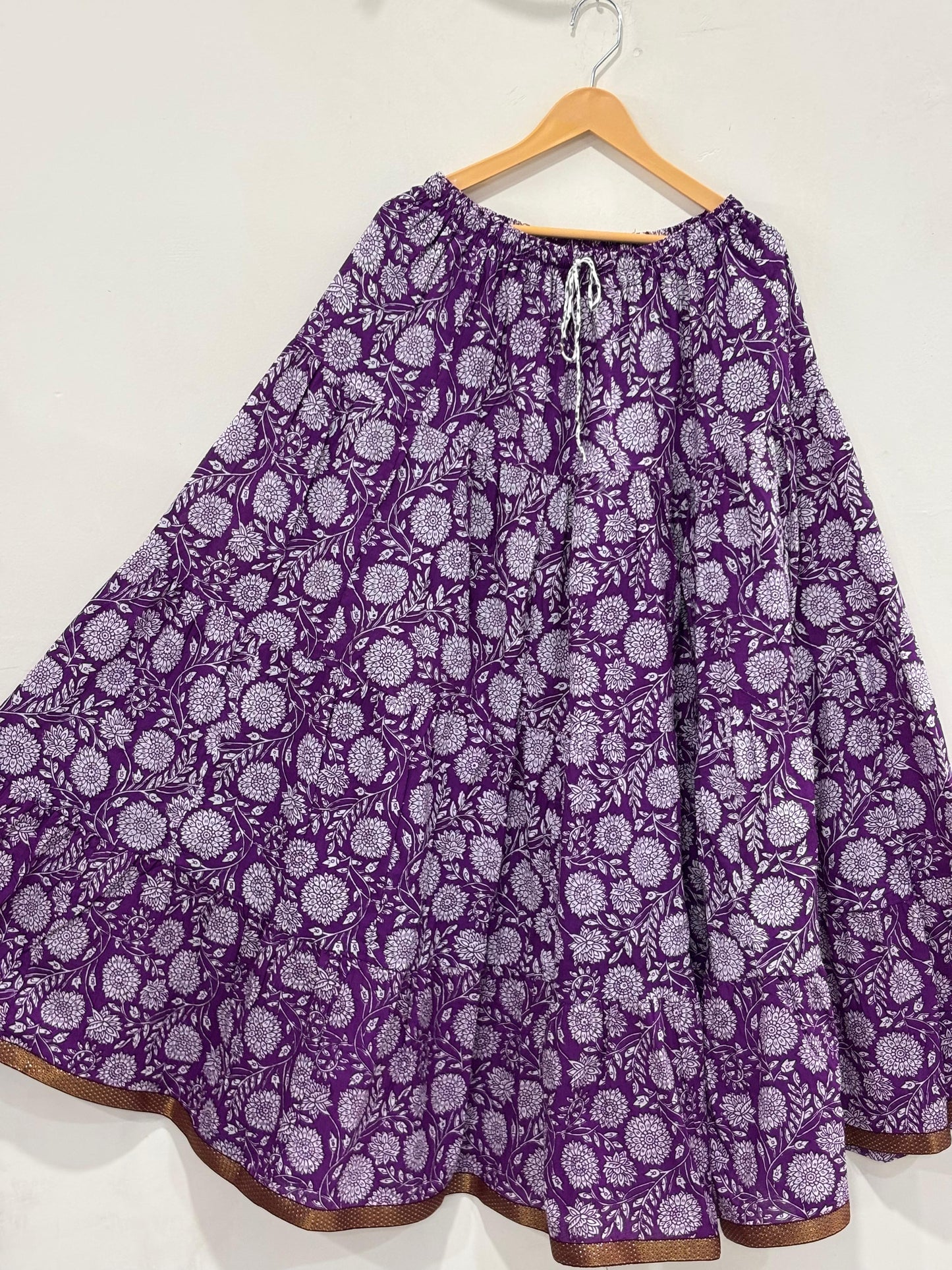 Purple Floral Cotton Skirt – Free Size