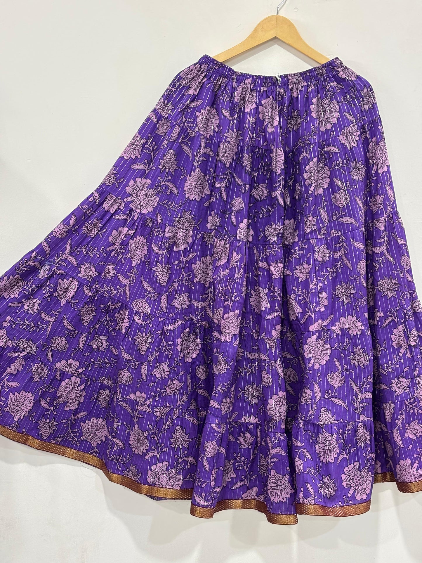 Purple Floral Cotton Skirt – Free Size