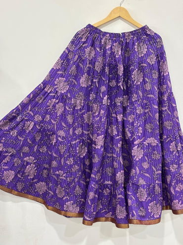 Purple Floral Cotton Skirt – Free Size