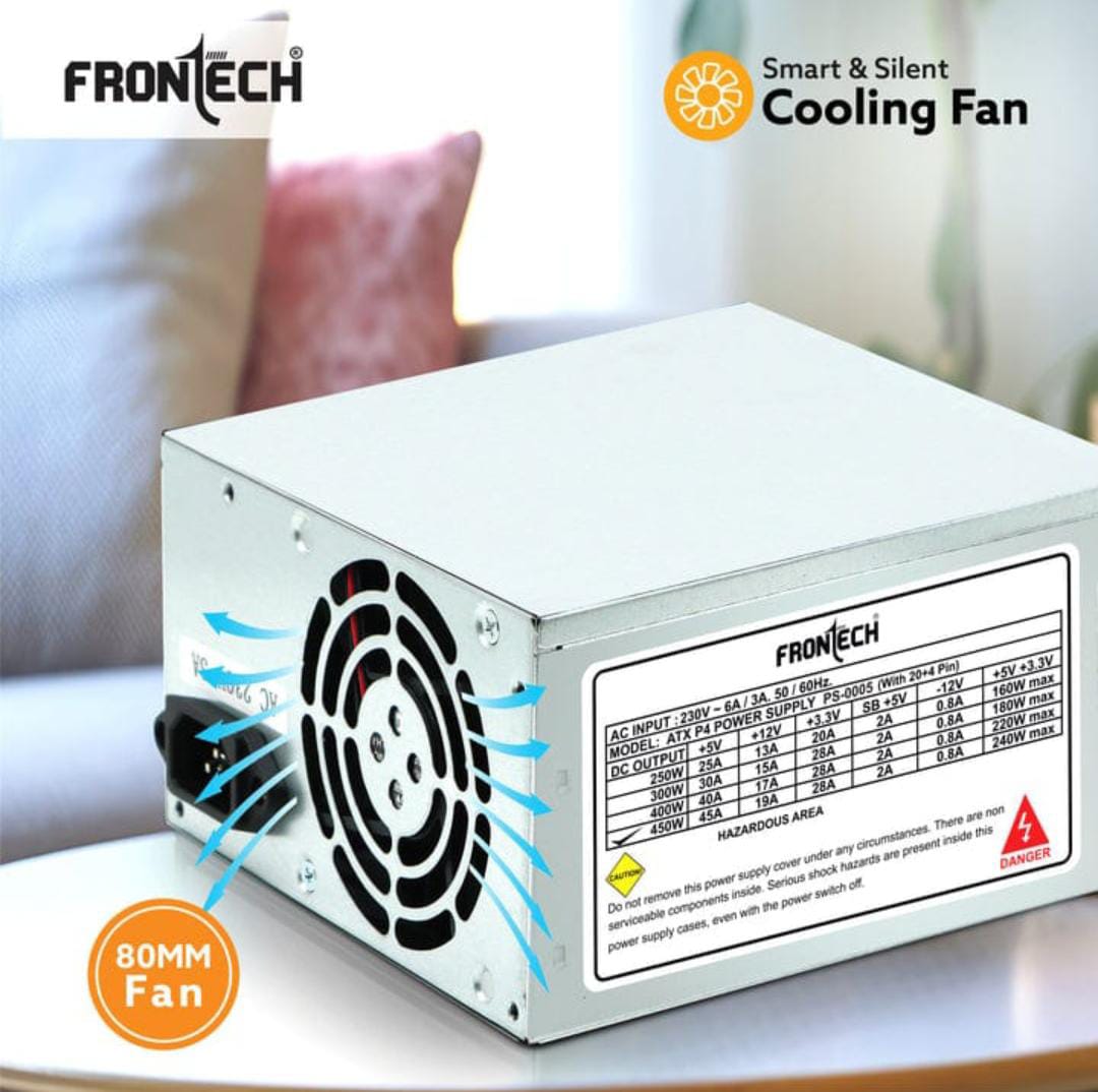 Frontech SMPS for Desktop AC 230V with high efficiency and Smart cooling fan 80mm