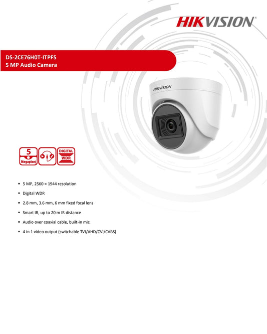 Hikvision 5MP Dome Colour Camera DS-2CE76HOT-ITPFS
