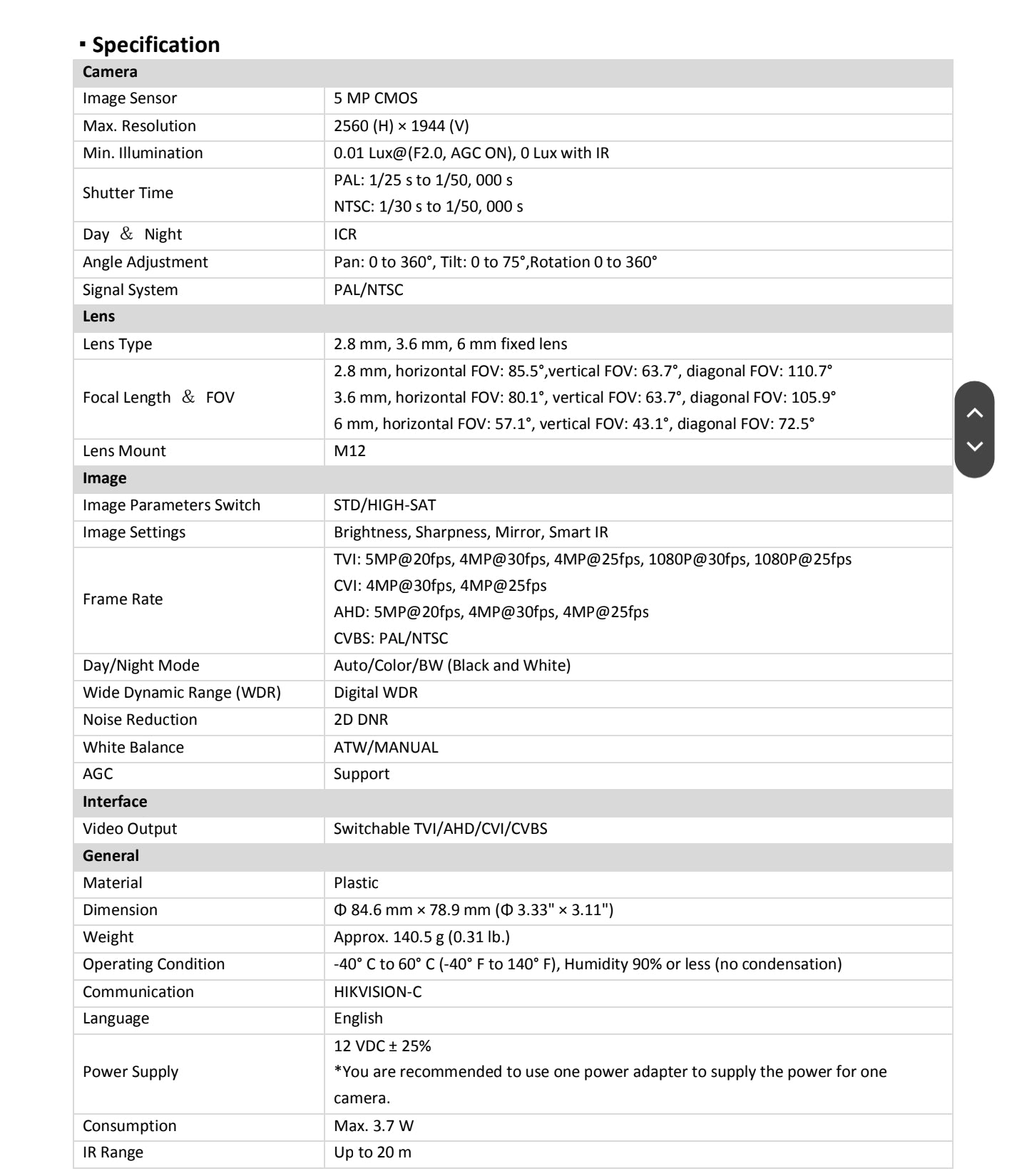 Hikvision 5MP Dome Colour Camera DS-2CE76HOT-ITPFS