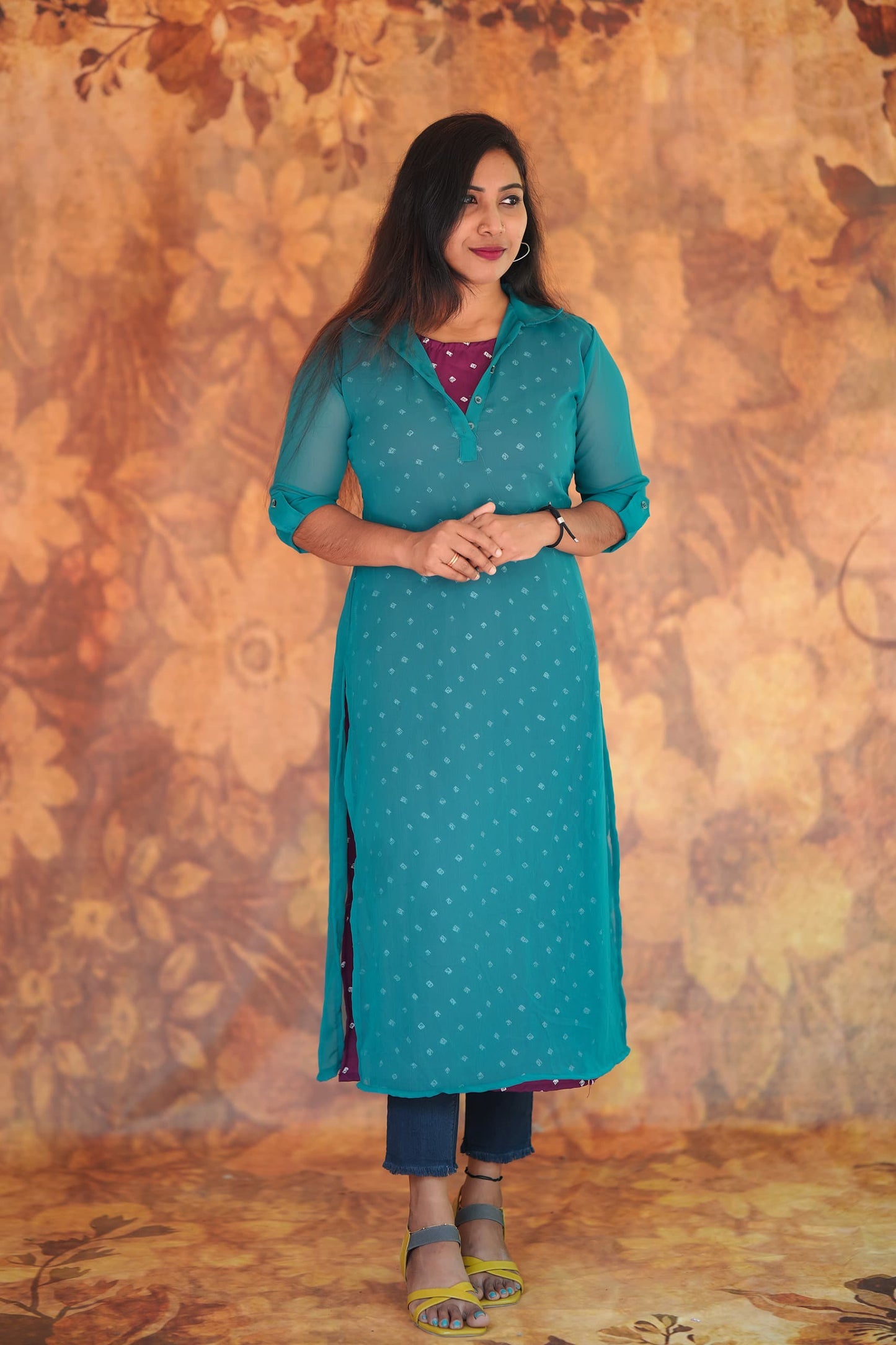 Fabric Butter Crepe Digital print+ Georgette top T1