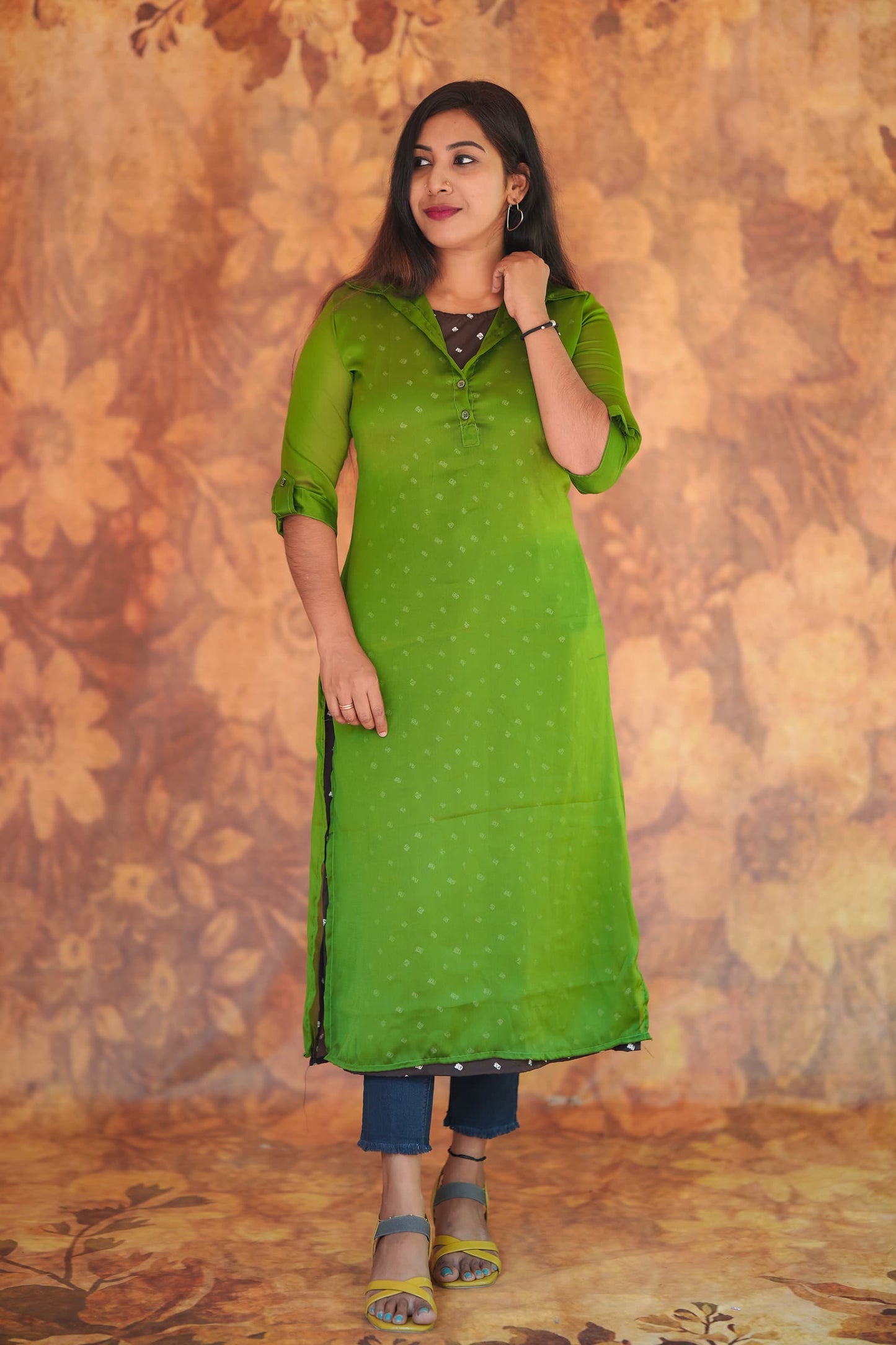 Fabric Butter Crepe Digital print+ Georgette top T1