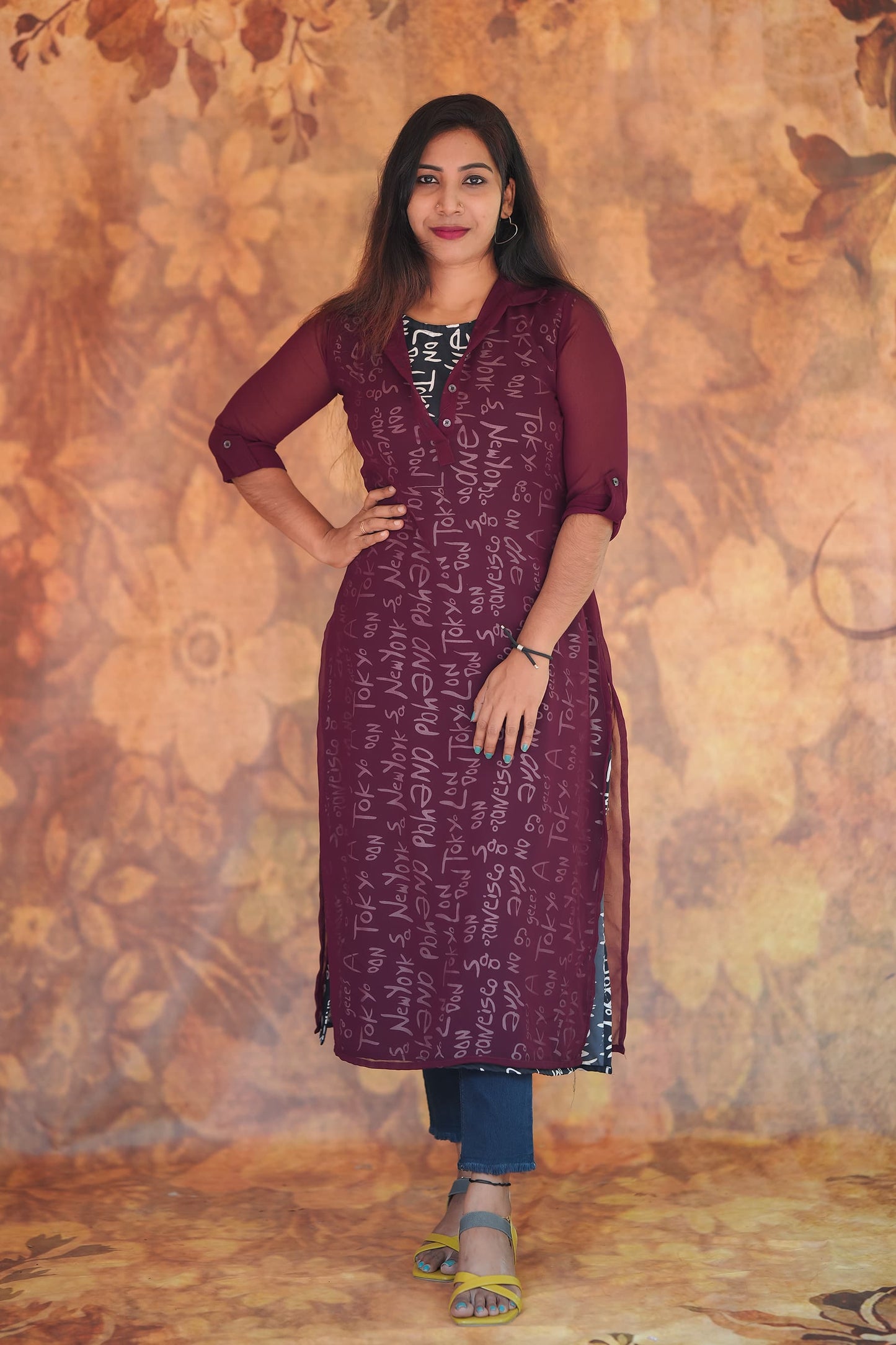 Fabric Butter Crepe Digital print+ Georgette T2